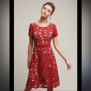 Anthropologie Moulinette Soeurs Red Lace Dress size 2